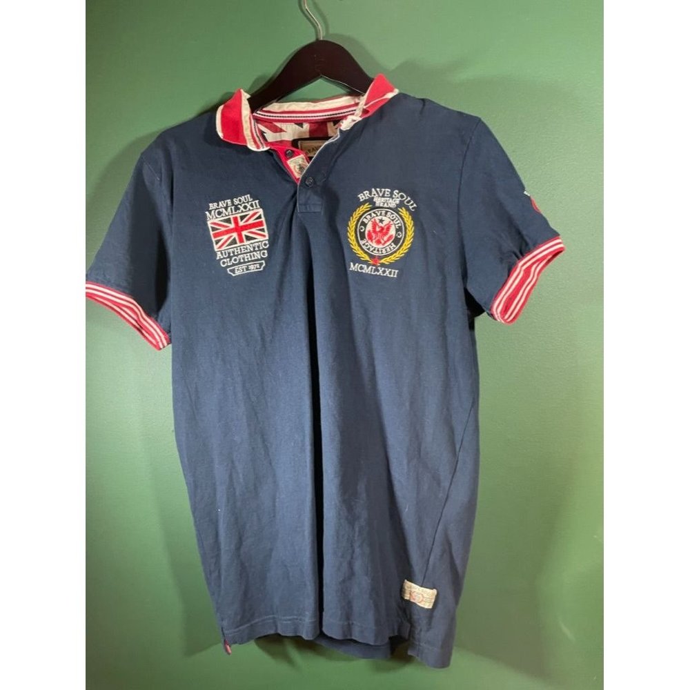 Brave Soul Heritage Brand - Men's Navy Blue Short Sleeve Logo Embroidered Polo S